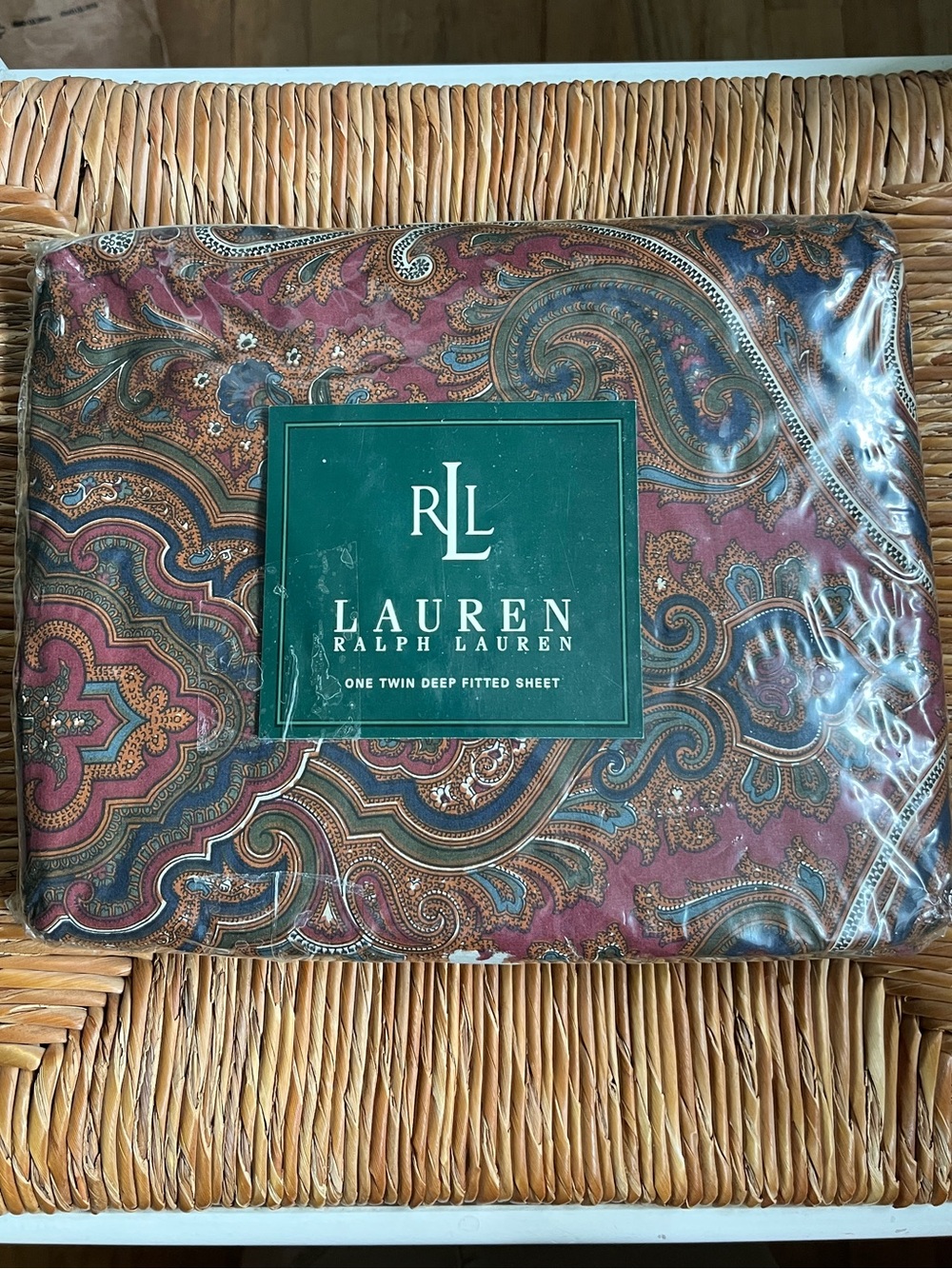 NEW LRL Ralph Lauren Twin Deep Fitted Sheet Parker Paisley Burgundy Navy Cotton